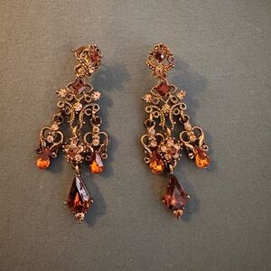 Elegant Gold and Brown Chandelier Earrings